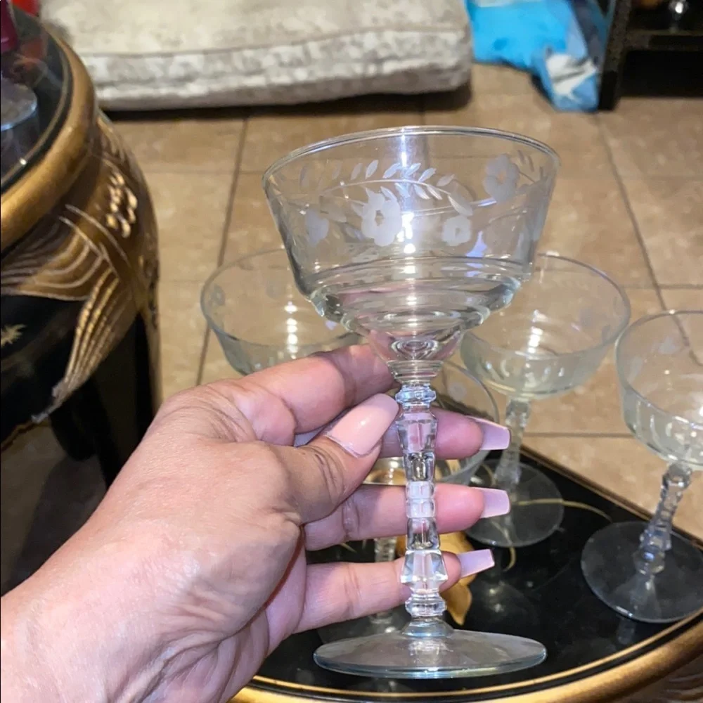 Vintage Libbey Rock Sharp Cut Halifax Cut Clear Glass Champagne Coupes Set of 6